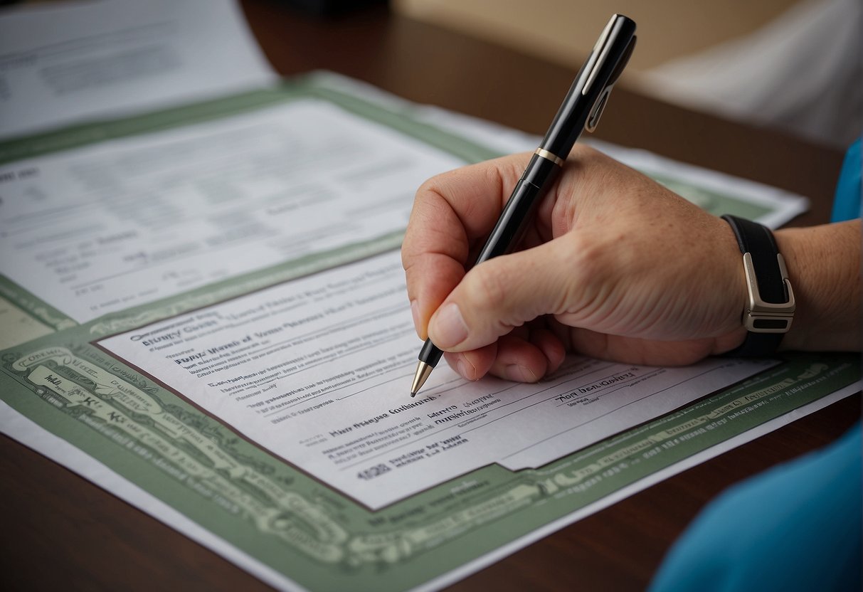 A veterinarian signing and stamping a pet health certificate for international travel