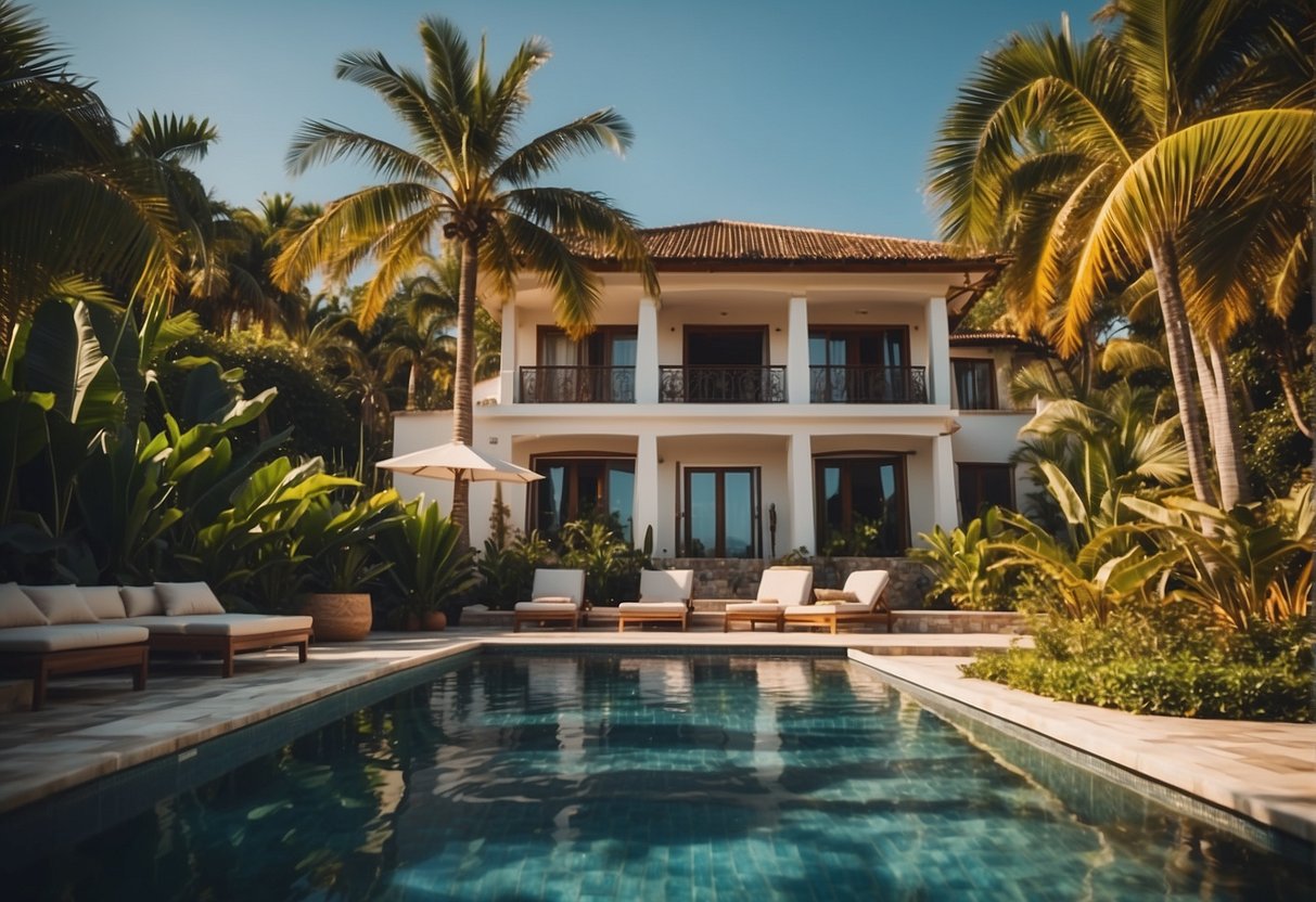 A luxurious villa with a private pool and stunning ocean views, surrounded by lush greenery and palm trees, showcasing the benefits of booking with Marriott Bonvoy Homes and Villas