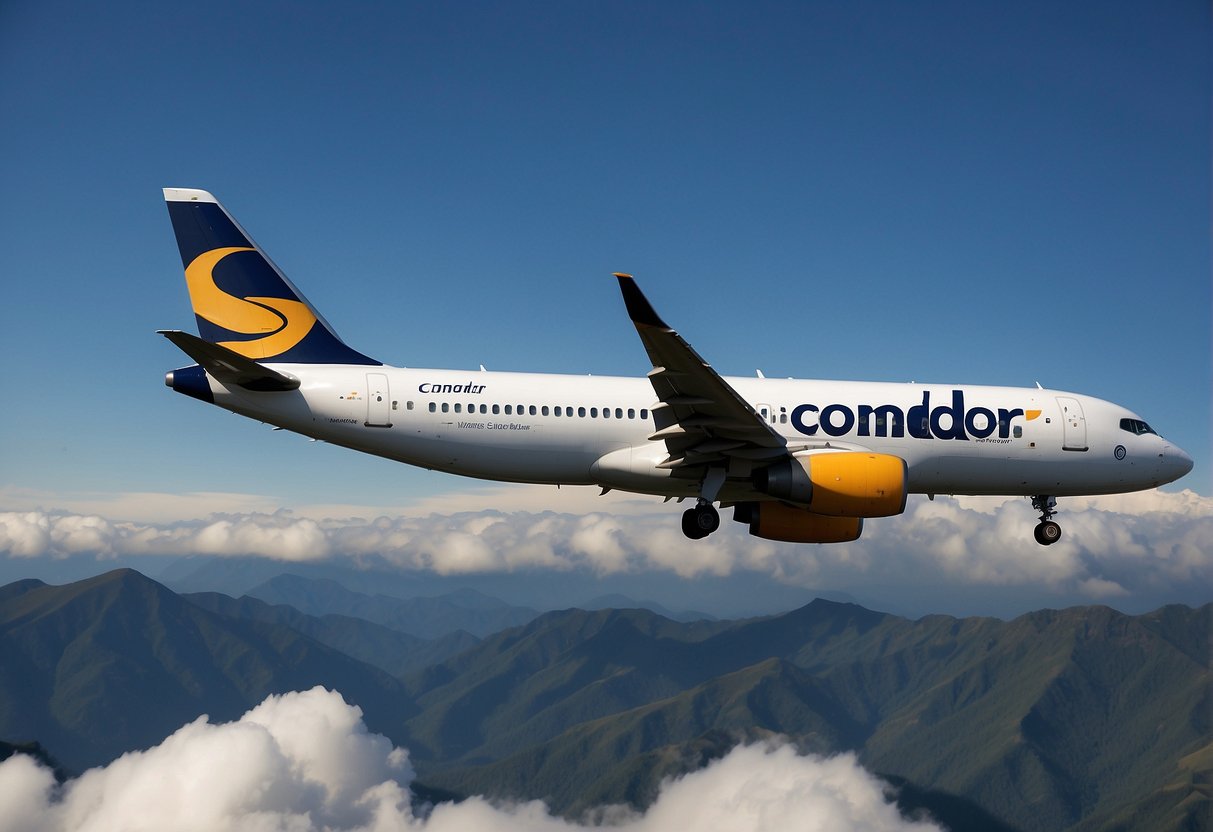 Condor Airlines planes soaring through the sky, with the company's logo prominently displayed on the aircraft