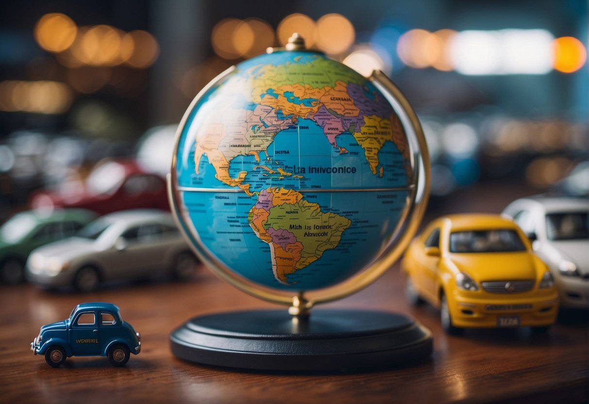 A globe surrounded by various modes of transportation, such as planes, trains, and cars, with the words "Advanced Insurance Concepts travelinsured" prominently displayed