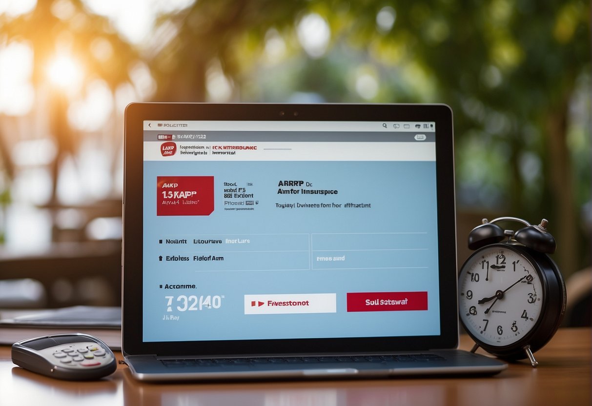 AARP travel insurance international FAQs displayed on a digital screen with a globe and passport in the background