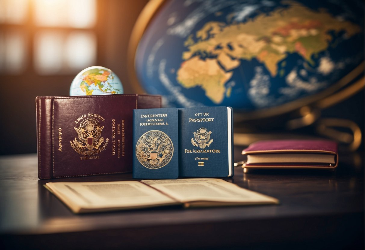 Passport, globe, and airplane symbolize international travel's future and global connectivity