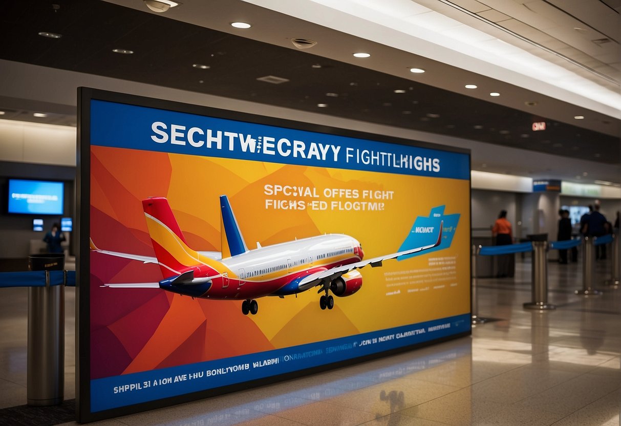 A colorful banner advertises special offers and programs for Southwest international flights